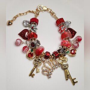 Fashion Jewelry Red and Gold Charm Bracelet